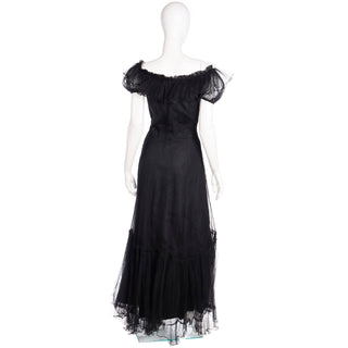 1940s Vintage Emma Domb Party Lines Black Net Evening Dress Medium