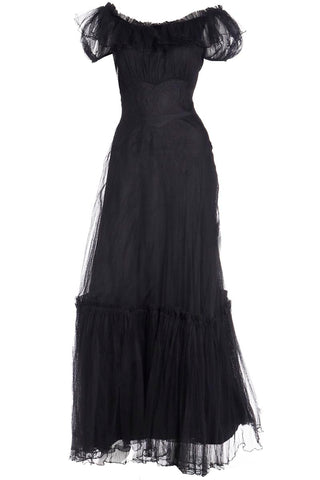 1940s Vintage Emma Domb Party Lines Black Net Evening Dress