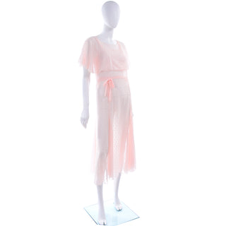 ON HOLD // 1930s Sheer Pink White Polka Dot Dress With Butterfly Capelet