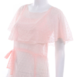 ON HOLD // 1930s Sheer Pink White Polka Dot Dress With Butterfly Capelet