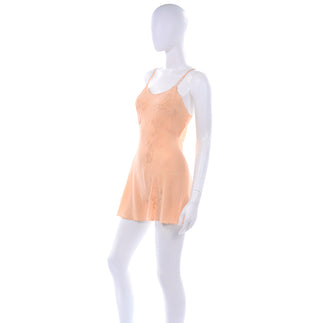 1930's Peach Silk Short Embroidered Chemise Size S/M