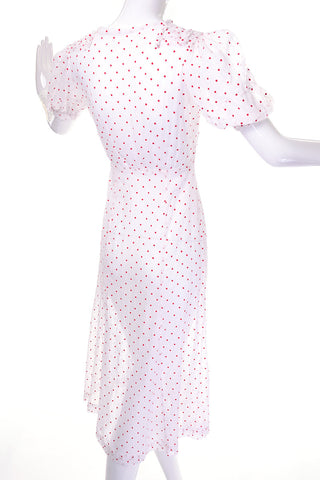 Sheer vintage 1930's white day dress with red polka dots