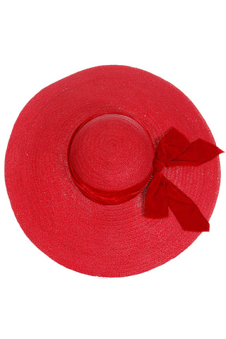 1940s Vintage Mr Leon Cherry Red Wide Brim Straw Hat