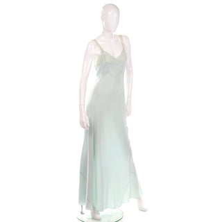 1930s Kristina Handmade Light Blue Silk Bias Cut Nightgown