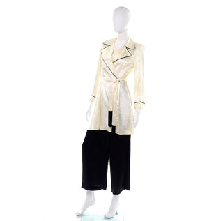 1940's Ivory Botanical Silk Jacket w/ Black Wide Leg Pants
