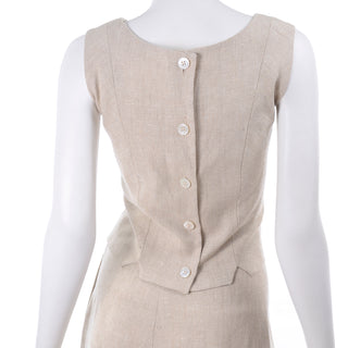 I Magnin 3 Pc Natural Linen Skirt Sleeveless Top & SS Jacket Summer Suit Outfit