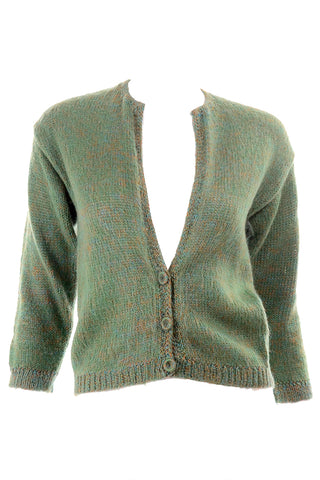 Handknit Green Wool Vintage Cardigan Sweater