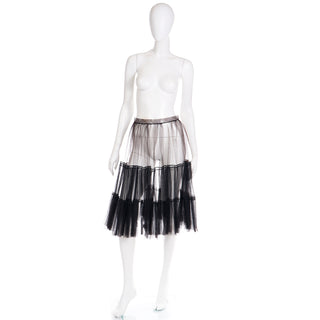 1950s Vintage Black & Brown Sheer Net Tiered Tulle Crinoline Skirt or Slip