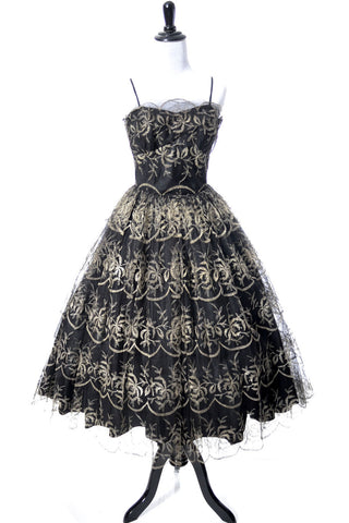 1950s Tulle Vintage Dress with Gold Embroidery SOLD - Dressing Vintage