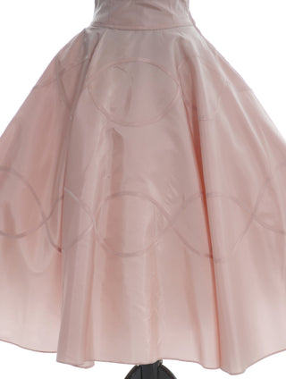 1950s Rose Pink Peach Party Dress Velvet Satin - Dressing Vintage