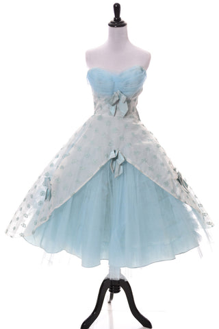 Strapless Tulle 1950s Vintage blue party dress - Dressing Vintage