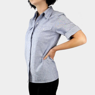 1950's Women's Chambray Short Sleeve Utility Work Shirt - Dressing Vintage