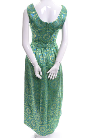 1960's Green and Gold Vintage Evening Gown