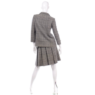 Vintage 1960s Black White Houndstooth Wool Skirt Suit 60s