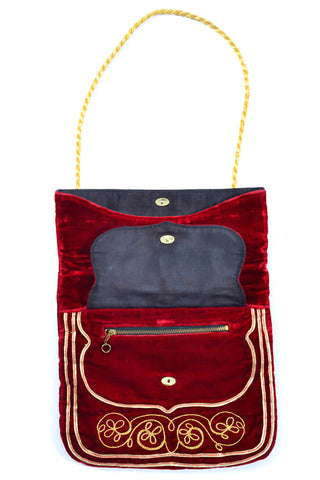 Meyers red velvet and gold embroidered vintage handbag