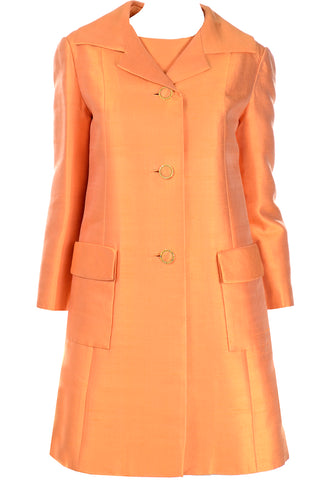 1960s Dynasty Tangerine Vintage 2pc Dress & Coat Evening Suit