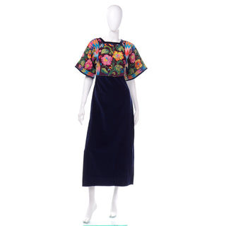 1970s Mexican Style Maxi Dress with Floral Embroidered Top