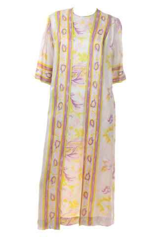 1960s Watercolor Floral House Dress with Attached Robe