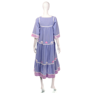 1960s Vintage Periwinkle Blue Vintage Cotton Dress with Applique Tiers