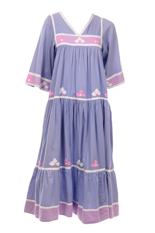 1960s Vintage Periwinkle Blue Vintage Cotton Dress with Applique