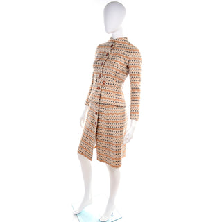 2pc 1970s Vintage Emanuel Ungaro Knit Dress & Jacket Suit in Orange & Gray Print