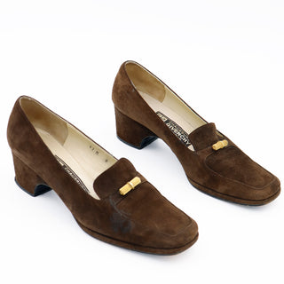 1970s Givenchy Brown Suede Loafer Shoes With Gold Decorative Buckles France