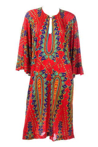 Gottex 1970s Red Paisley Vintage Dress