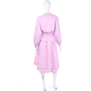 1970s Valentino Purple Linen 2 Pc Dress w Tiered Skirt & Blouse France