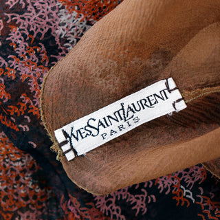 1977 Yves Saint Laurent Les Chinoises Couture Brown & Orange Silk Chiffon Blouse couture label