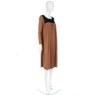 1970s Yves Saint Laurent Brown & Black Jersey Peasant Dress Size S