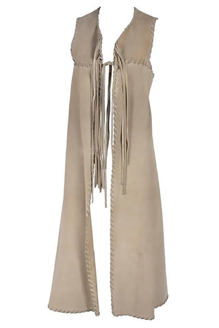 1970's Long Fringe Leather Suede Tan Vest