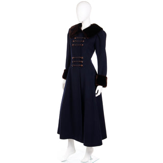1976 Yves Saint Laurent Haute Couture Cossack Coat w Sheared Fur Trim Rare 