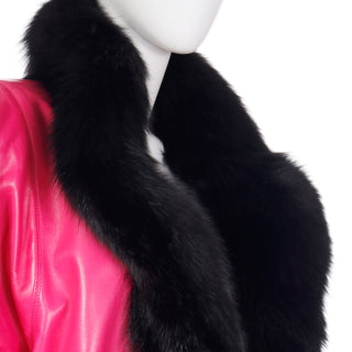1980s YSL Haute Couture Pink Leather Coat with Fur Trim