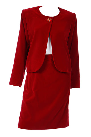 F/W 1993 Yves Saint Laurent Red Velvet Skirt Suit