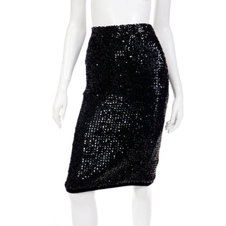 1980s YSL Black Sequin Skirt and matching Sweater Jacket