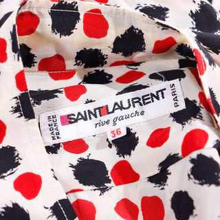 1980s Yves Saint Laurent Vintage SIlk Splatter Polka Dot Dress Label