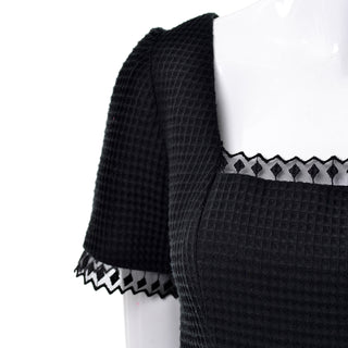 Geometric Lace Trim on a Vintage waffle knit black and white dress