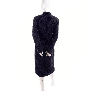 Vintage Dolce and Gabbana black velvet swirling design long coat