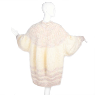 1980s cream and pink mohair oversized vintage sweater