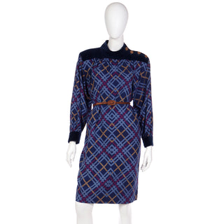 1980s Yves Saint Laurent Plaid Wool Dress Belted