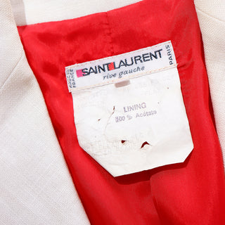 Runway 1986 Yves Saint Laurent Red & White LInen Cropped YSL Jacket