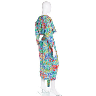 YSL Spring Summer 1989 Yves Saint Laurent Floral Silk Wrap Dress With Sash