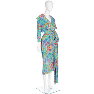 1989 Yves Saint Laurent YSL Floral Silk Wrap Dress With long sash