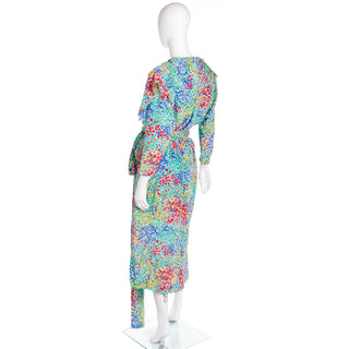 1989 Yves Saint Laurent YSL Floral Silk Wrap Dress With Sash Size Large