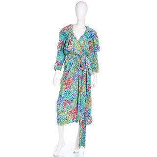 S/S 1989 Yves Saint Laurent YSL Floral Silk Wrap Dress With Sash