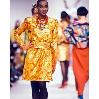 1989 Yves Saint Laurent Orange Metallic Runway Dress 