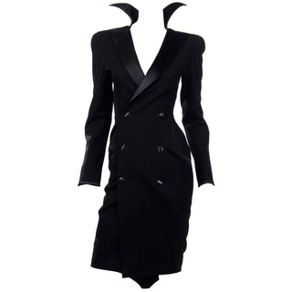 Thierry Mugler Vintage Black Evening Dress or Coat W Stand Up Collar XS