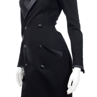Thierry Mugler Vintage Black Evening Dress or Coat W Stand Up Collar with pockets