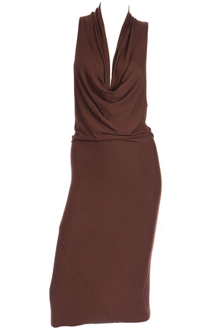 Donna Karan Brown Jersey Low Plunge Vintage Dress