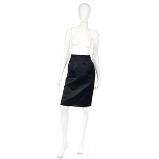 YSL 1990s Vintage Yves Saint Laurent Black Satin Evening Skirt